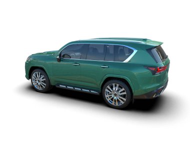 Kırpma yolu beyaz arka planda modern SUV arabası. 3 Boyutlu Hazırlama