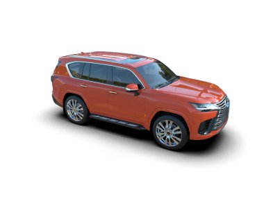 Beyaz arka planda gölgeli kırmızı modern SUV