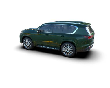 Yeşil lüks arazi aracı beyaz arka planda izole edilmiş. 3d illüstrasyon.