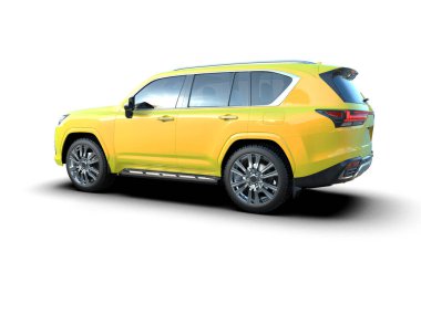 Sarı renkli lüks SUV beyaz üzerine izole edilmiş. 3d oluşturma