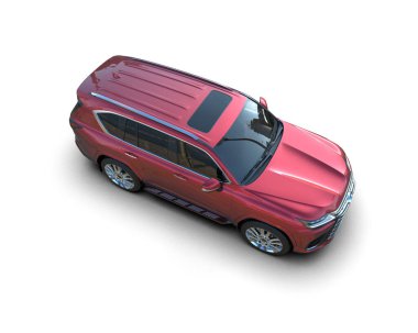 Kırmızı araba beyazda izole edilmiş. 3d oluşturma.