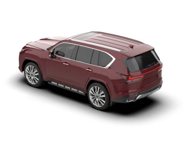 Beyaz arkaplanda siyah ekranlı lüks SUV arabası 3 boyutlu görüntüleme -