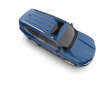 mavi araba beyaz arkaplanda izole edildi. 3 boyutlu görüntüleme