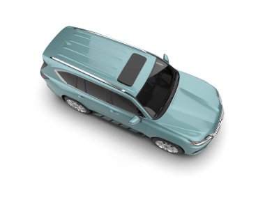 Beyaz arka planda mavi lüks bir araba. 3d oluşturma