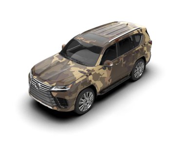 Modern kamuflajlı SUV arabası beyaz arka planda izole edildi