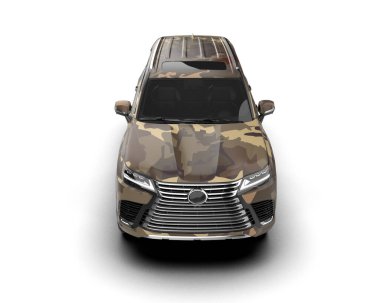 Modern kamuflajlı SUV arabası beyaz arka planda izole edildi