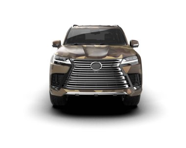 Modern kamuflajlı SUV arabası beyaz arka planda izole edildi