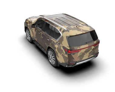 Modern kamuflajlı SUV arabası beyaz arka planda izole edildi