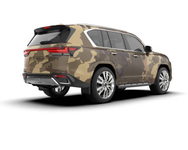 Modern kamuflajlı SUV arabası beyaz arka planda izole edildi