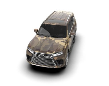 Modern kamuflajlı SUV arabası beyaz arka planda izole edildi