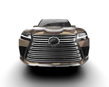 Modern kamuflajlı SUV arabası beyaz arka planda izole edildi