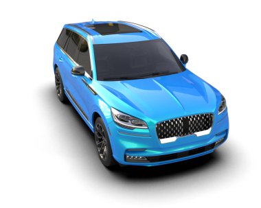 modern mavi SUV arabası beyaz arkaplanda izole edildi