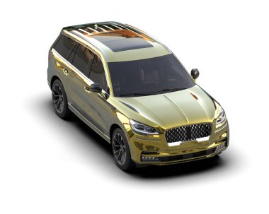 Beyaz arka planda izole edilmiş altın SUV arabası