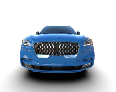 modern mavi SUV arabası beyaz arkaplanda izole edildi