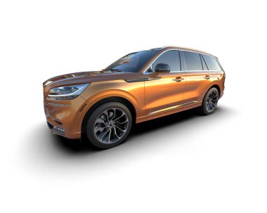 Beyaz arka planda bir araba. 3d oluşturma