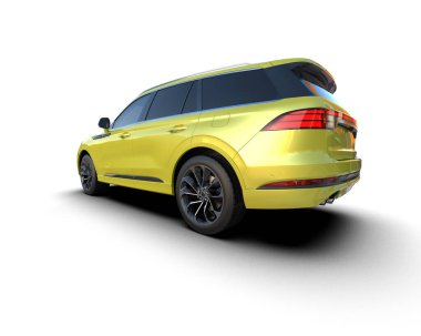 Beyaz arka planda modern bir şehir arabası. Stüdyoda beyaz arka planda gölgesi olan bir araba.