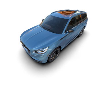 modern mavi SUV arabası beyaz arkaplanda izole edildi