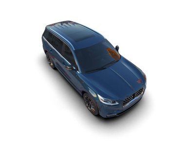 modern mavi araba kırpma yolu ile gri arka planda izole.