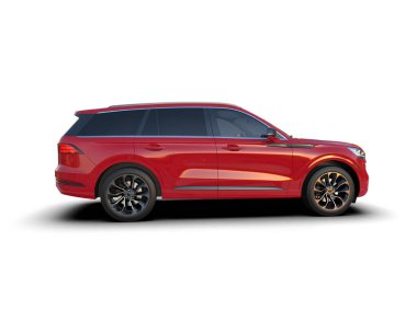 Lüks kırmızı cip izole edildi. 3d oluşturma