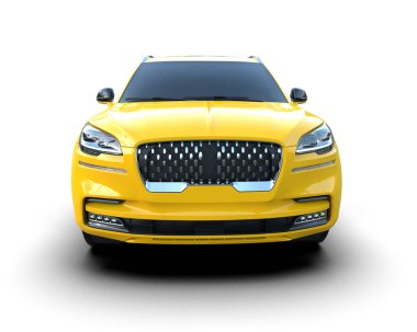 Sarı araba, modern sedan. 3d oluşturma