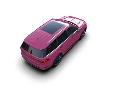 Pembe spor araba beyaz arka planda izole edildi. 3 boyutlu görüntüleme