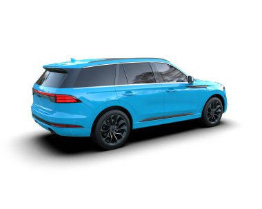 Mavi SUV beyaz arka planda izole edildi. 3 Boyutlu Hazırlama.
