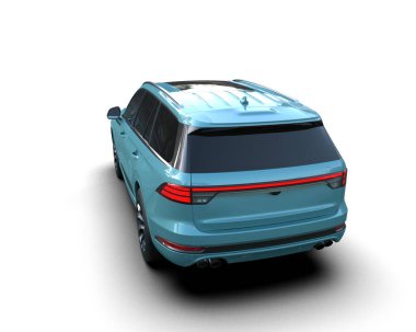 beyaz arka planda modern mavi araba 3 boyutlu görüntüleme