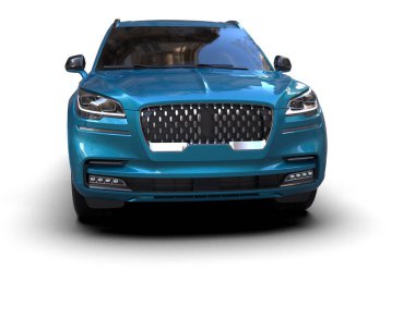 mavi araba beyaz arkaplanda izole edildi