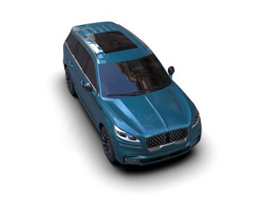 Modern mavi araba arka planda izole edilmiş. 3D görüntüleme - illüstrasyon