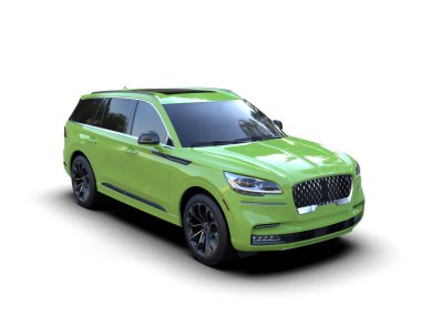 3 boyutlu yeşil-sarı spor arazi aracı.