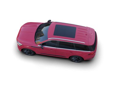 Beyaz arka planda kırmızı araba. Yan görünüş. 3 Boyutlu Hazırlama.