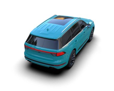 mavi araba beyaz arkaplanda izole edildi. 3 boyutlu görüntüleme.