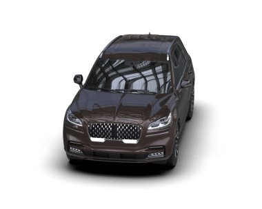 Gri arka planda, kırpma yolu olan lüks bir arazi aracı. - Resim.