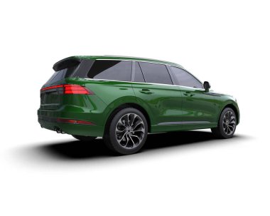 Beyaz arka planda yeşil, modern bir cip. 3d oluşturma