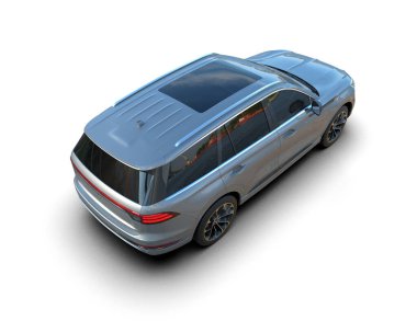 Mavi modern lüks araba beyaz arka planda izole edilmiş. 3d oluşturma