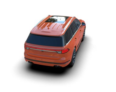 modern şehir kırmızı arabası - araba - arkadan görünümü - beyaz arka planda izole. 3d illüstrasyon