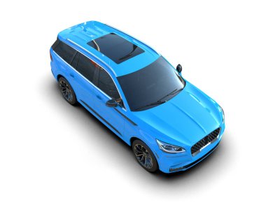 mavi modern araba beyaz arka planda izole edildi