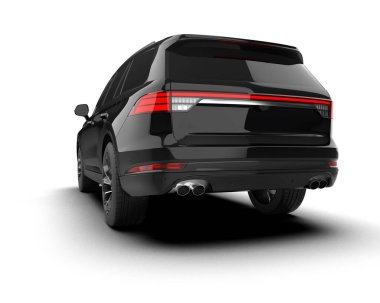 Modern lüks araba beyaz arka planda izole edilmiş ve kırpma yolu var. Ticari ve ticari sunum için 3D bir modelleme.