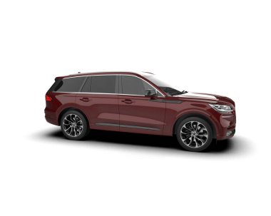 Modern bir SUV 'un 3 boyutlu görüntüsü beyaz bir arka grupta izole edilmiş.