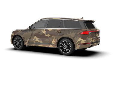 Beyaz arka planda lüks bir askeri araba..