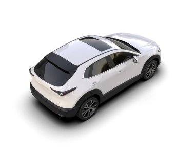 Beyaz arka planda beyaz lüks bir cip. 3 Boyutlu Hazırlama