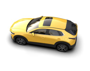 Boş yüzeyi olan sarı şehir arabası. yaratıcı tasarım konsepti. 3d illüstrasyon.