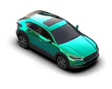 Işık yüzeyinde 3 boyutlu bir araba, jenerik elektrikli araba.