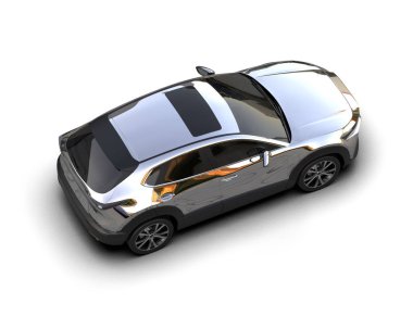 gümüş yüzeyi olan siyah modern araba - 3 boyutlu