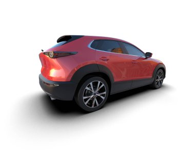 Beyaz arkaplandaki araba, 3 boyutlu illüstrasyon