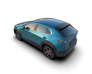 Modern araba beyazda izole edilmiş. 3D görüntüleme - illüstrasyon