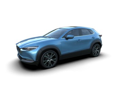 Beyaz arkaplandaki bir arabanın 3 boyutlu canlandırması