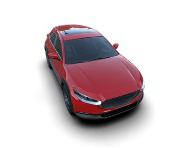 kırmızı modern araba gri arka planda izole edilmiş.