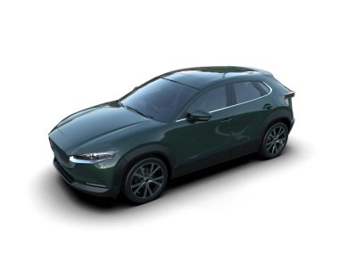 Beyaz arka planda bir araba. 3d illüstrasyon