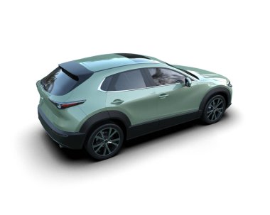 Yeşil ekranlı modern bir araba. 3d oluşturma